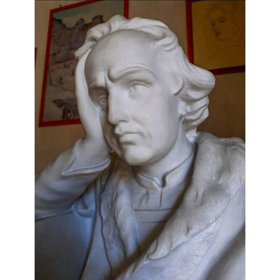 Image 1 of Vintage-Skulptur aus weißem Carrara-Marmor, die Christoph Kolumbus darstellt