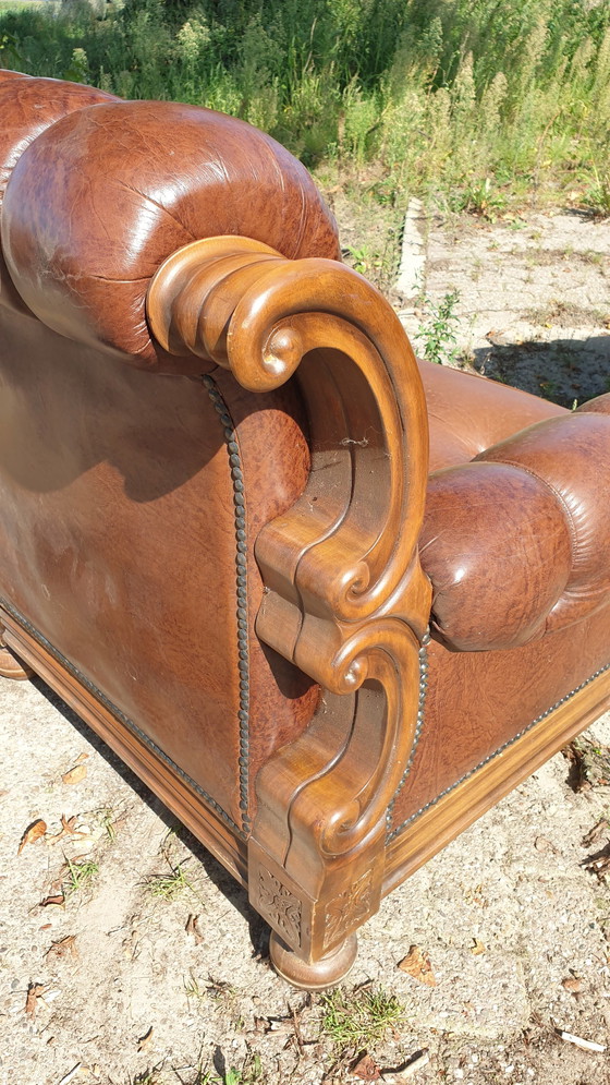 Image 1 of Retro Vintage Classic Ledersessel mit Sofa Nussbaum