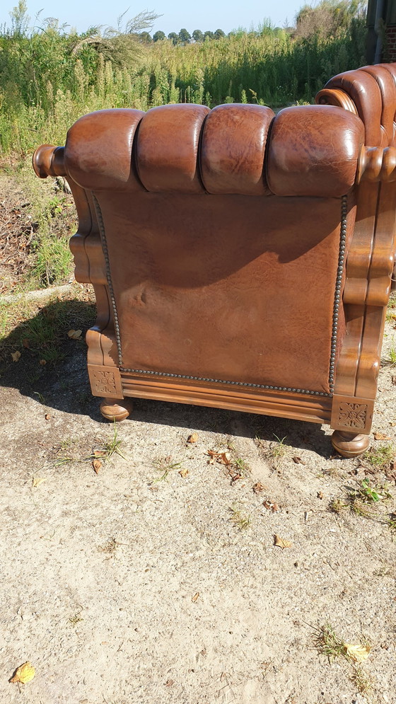 Image 1 of Retro Vintage Classic Ledersessel mit Sofa Nussbaum