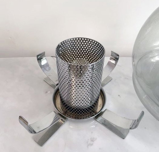 Image 1 of Vintage Lampe - Verchromter Stahl - Gelochtes Metall - Glas - 1970
