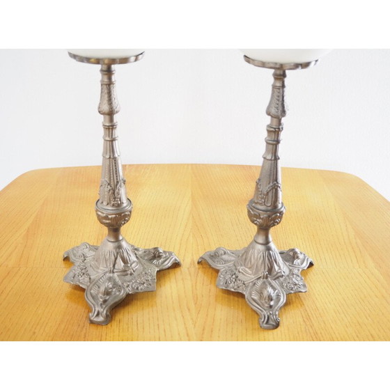 Image 1 of Paar Vintage-Tischlampen aus Metall und Glas