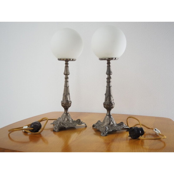 Image 1 of Paar Vintage-Tischlampen aus Metall und Glas