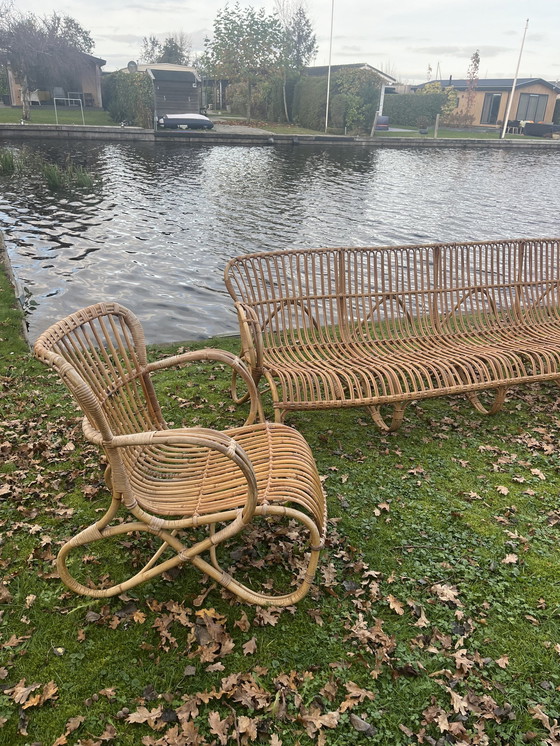 Image 1 of Belgische Bank. Niederländisches Design Rattan-Set