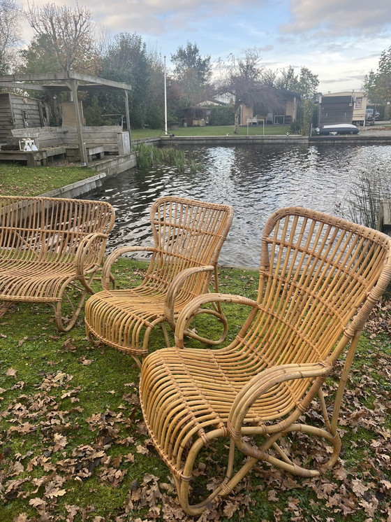 Image 1 of Belgische Bank. Niederländisches Design Rattan-Set