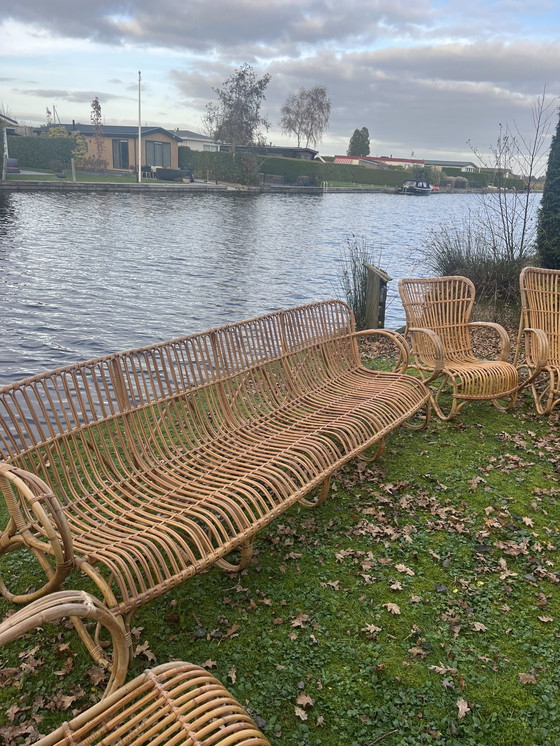 Image 1 of Belgische Bank. Niederländisches Design Rattan-Set