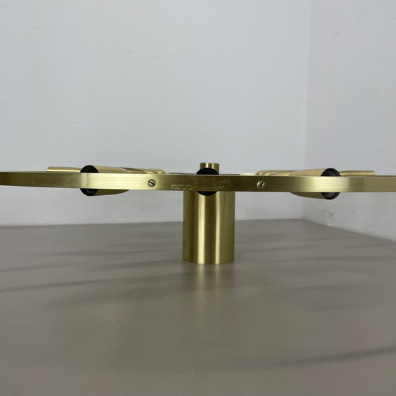Image 1 of Große 64cm Messing 12 Glühbirnen Stilnovo Style Flush Mount Deckenleuchte, Italien 1960S