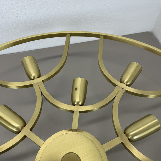 Image 1 of Große 64cm Messing 12 Glühbirnen Stilnovo Style Flush Mount Deckenleuchte, Italien 1960S