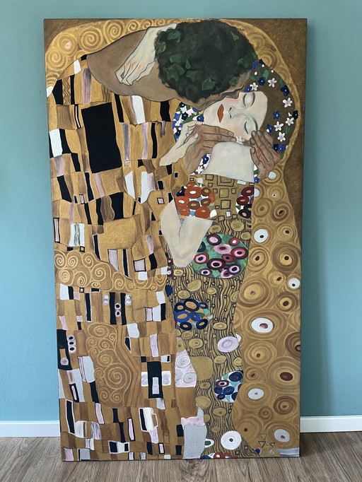 „Der Kuss“ Nach Gustav Klimt, Handgemalt (Ausschnitt)