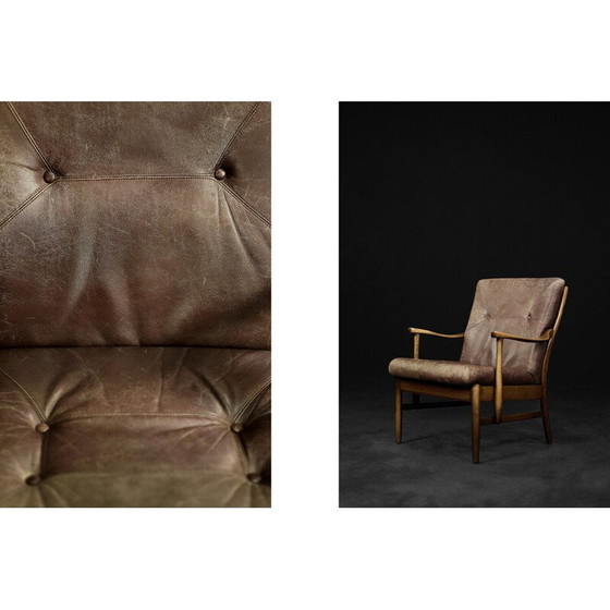 Image 1 of Vintage Dänischer Sessel aus Buchenholz und braunem Leder von Farstrup Møbler, 1970er