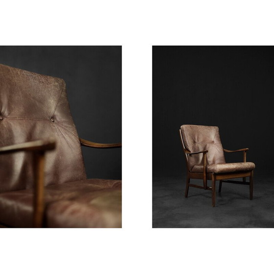 Image 1 of Vintage Dänischer Sessel aus Buchenholz und braunem Leder von Farstrup Møbler, 1970er