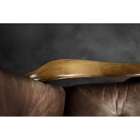 Image 1 of Vintage Dänischer Sessel aus Buchenholz und braunem Leder von Farstrup Møbler, 1970er