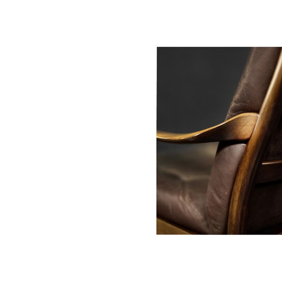 Image 1 of Vintage Dänischer Sessel aus Buchenholz und braunem Leder von Farstrup Møbler, 1970er