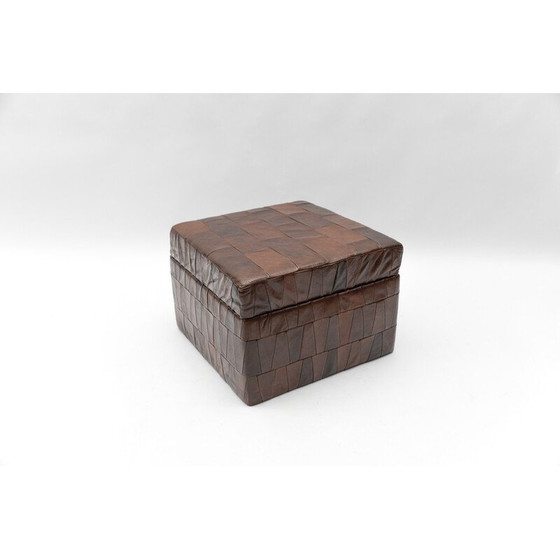 Image 1 of Vintage Patchwork-Pouf aus schokoladenbraunem Leder, Schweiz 1960