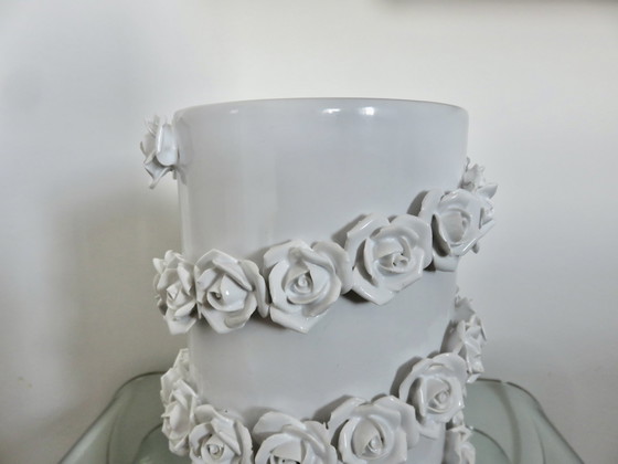 Image 1 of Weiße Barbotine-Keramikvase, Italien, 80er Jahre