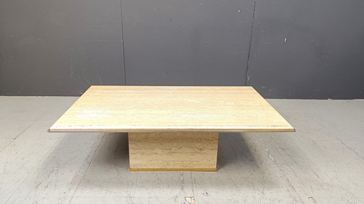 Vintage Travertin und Messing Couchtisch von Fedam, 1970S