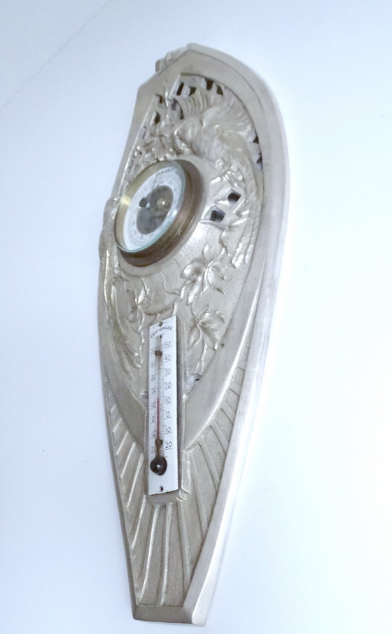 Image 1 of Große französische Art Deco Bronze Papagei Wetterstation