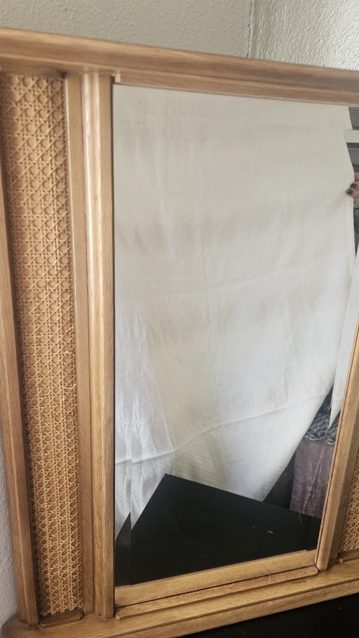 Großer Vintage-Rattan-Spiegel von Simons 70s