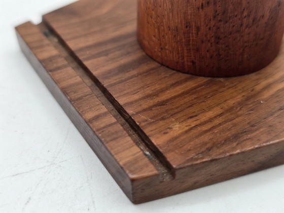 Image 1 of Egg Holder Set - Set von 6 Edelstahl-Eierkappen auf Holzhalter - Edelstahl, Holz - Vintage Design