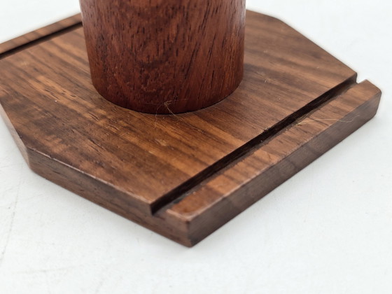 Image 1 of Egg Holder Set - Set von 6 Edelstahl-Eierkappen auf Holzhalter - Edelstahl, Holz - Vintage Design