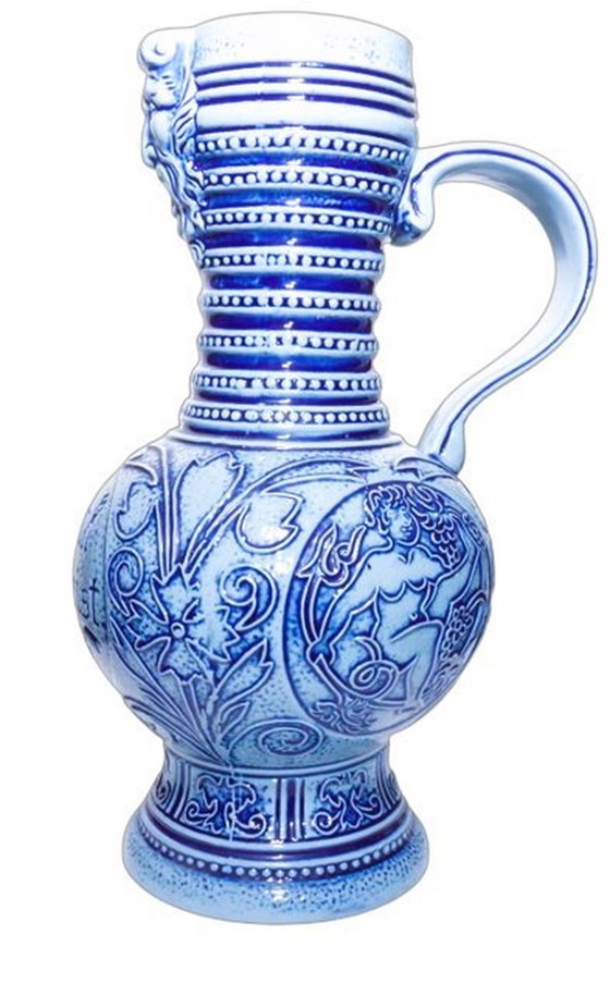 Image 1 of Antikes blau-weißes Steingut Krug & Becher Set