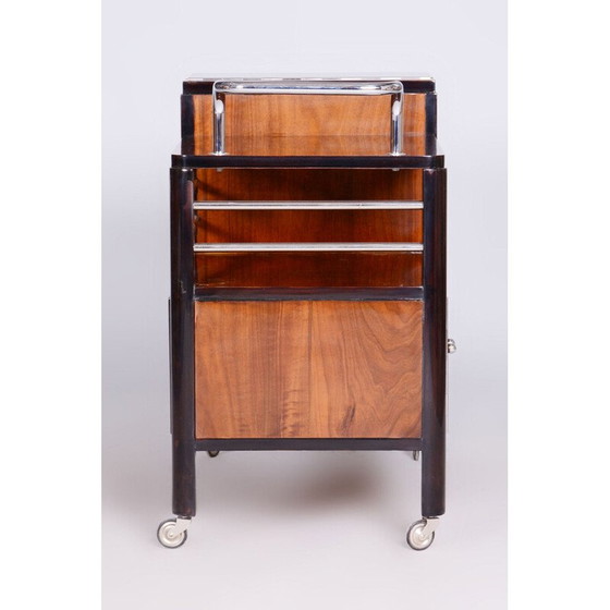 Image 1 of Vintage Art Deco Serviertisch aus Nussbaum und verchromtem Stahl für Thonet, Tschechoslowakei 1930