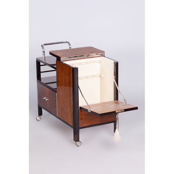 Image 1 of Vintage Art Deco Serviertisch aus Nussbaum und verchromtem Stahl für Thonet, Tschechoslowakei 1930