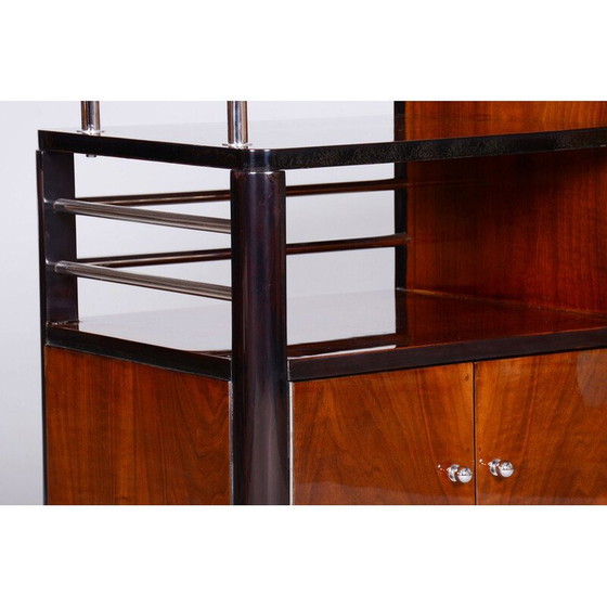 Image 1 of Vintage Art Deco Serviertisch aus Nussbaum und verchromtem Stahl für Thonet, Tschechoslowakei 1930