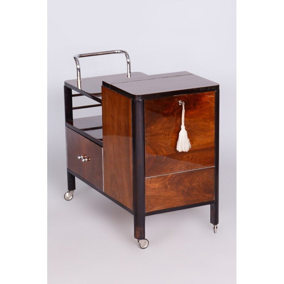 Image 1 of Vintage Art Deco Serviertisch aus Nussbaum und verchromtem Stahl für Thonet, Tschechoslowakei 1930
