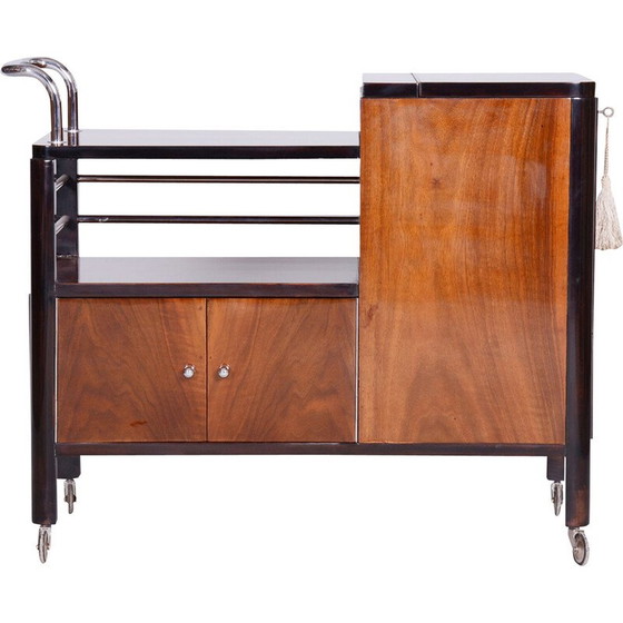 Image 1 of Vintage Art Deco Serviertisch aus Nussbaum und verchromtem Stahl für Thonet, Tschechoslowakei 1930