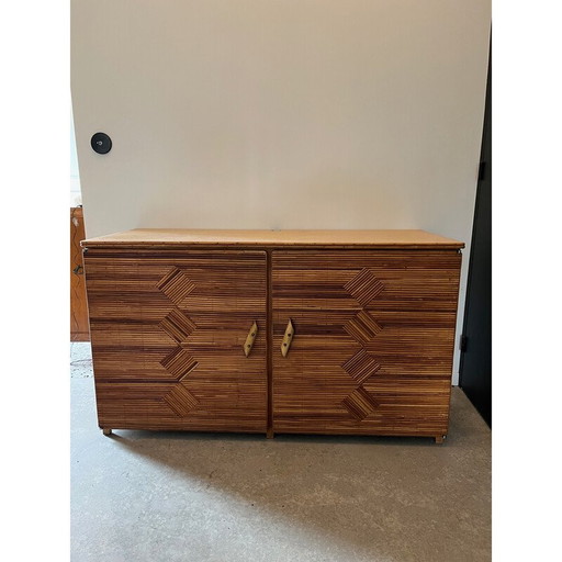 Vintage-Highboard mit Rattan-Einlegearbeiten