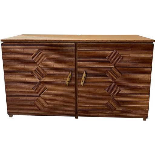 Vintage-Highboard mit Rattan-Einlegearbeiten