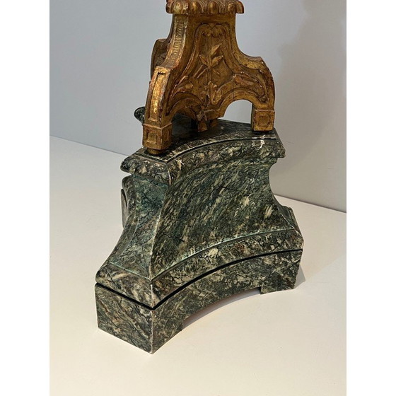 Image 1 of Vintage-Kandelaber aus geschnitztem, vergoldetem Holz auf patiniertem Sockel, Frankreich 1900