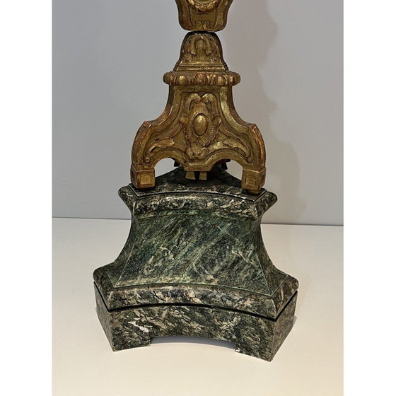 Image 1 of Vintage-Kandelaber aus geschnitztem, vergoldetem Holz auf patiniertem Sockel, Frankreich 1900