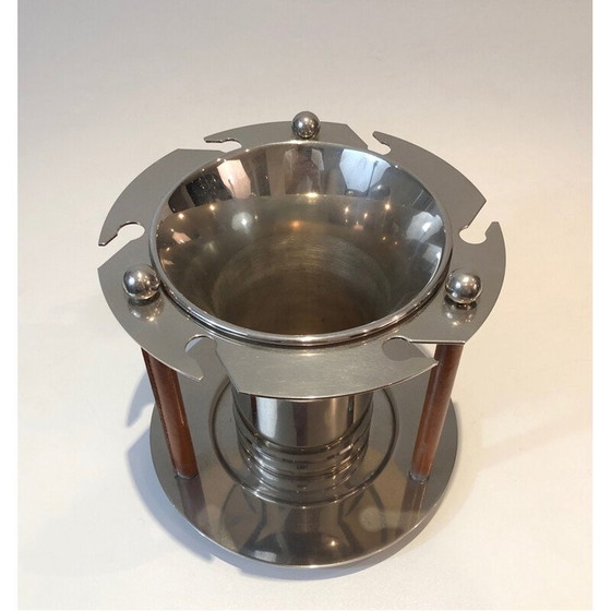 Image 1 of Sektkübel aus versilbertem Metall und Leder mit Flötenaufsteller, Frankreich 1970