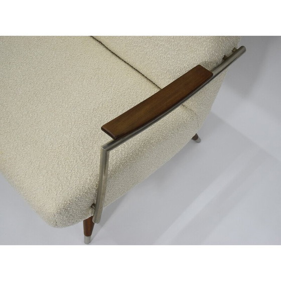 Image 1 of Vintage 3-Sitzer Sofa aus Teakholz und weißem Bouclé-Stoff, Dänemark 1960er Jahre