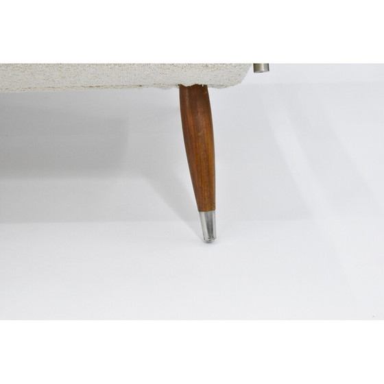 Image 1 of Vintage 3-Sitzer Sofa aus Teakholz und weißem Bouclé-Stoff, Dänemark 1960er Jahre