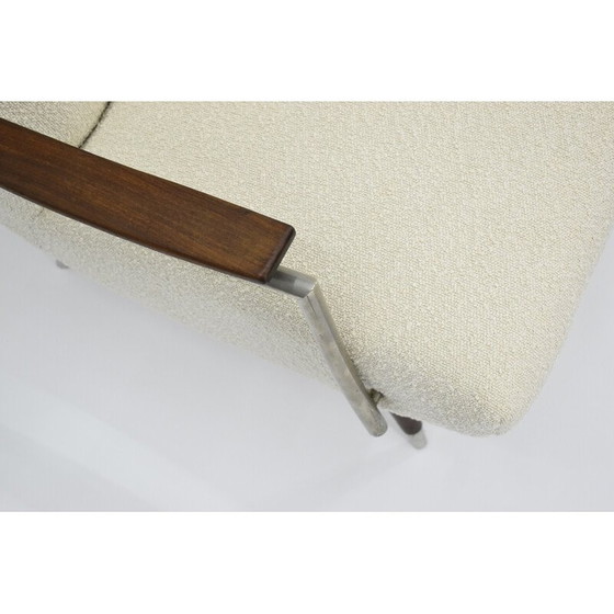 Image 1 of Vintage 3-Sitzer Sofa aus Teakholz und weißem Bouclé-Stoff, Dänemark 1960er Jahre