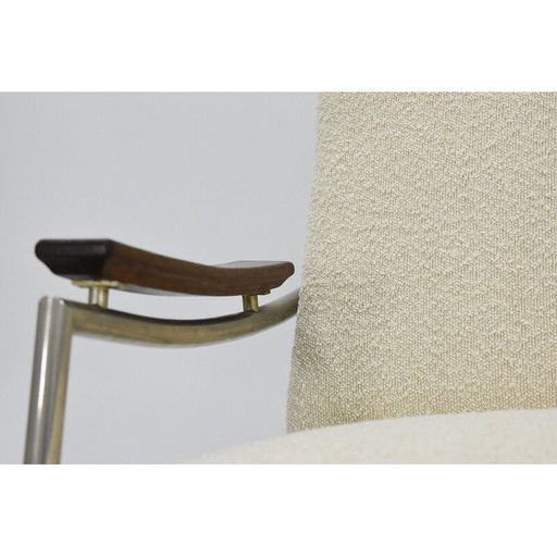 Vintage 3-Sitzer Sofa aus Teakholz und weißem Bouclé-Stoff, Dänemark 1960er Jahre