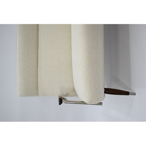 Image 1 of Vintage 3-Sitzer Sofa aus Teakholz und weißem Bouclé-Stoff, Dänemark 1960er Jahre
