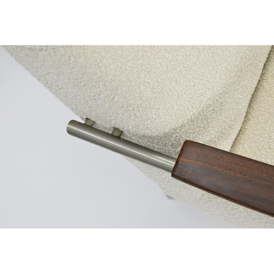 Image 1 of Vintage 3-Sitzer Sofa aus Teakholz und weißem Bouclé-Stoff, Dänemark 1960er Jahre