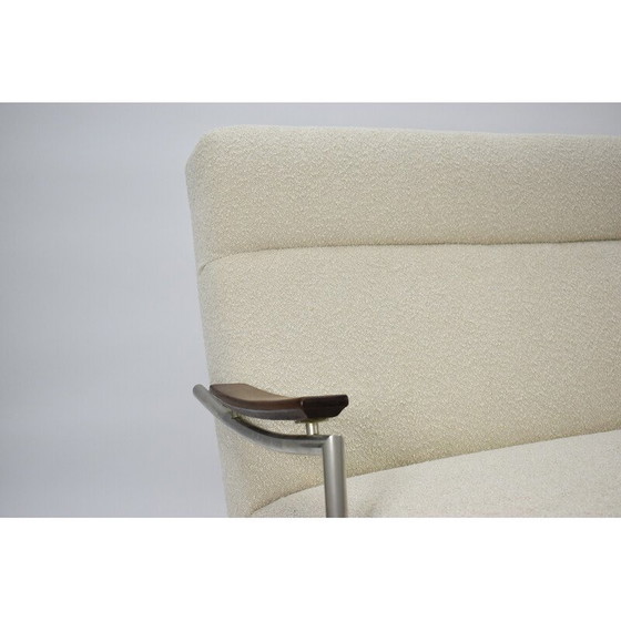 Image 1 of Vintage 3-Sitzer Sofa aus Teakholz und weißem Bouclé-Stoff, Dänemark 1960er Jahre