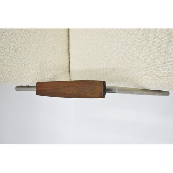 Image 1 of Vintage 3-Sitzer Sofa aus Teakholz und weißem Bouclé-Stoff, Dänemark 1960er Jahre