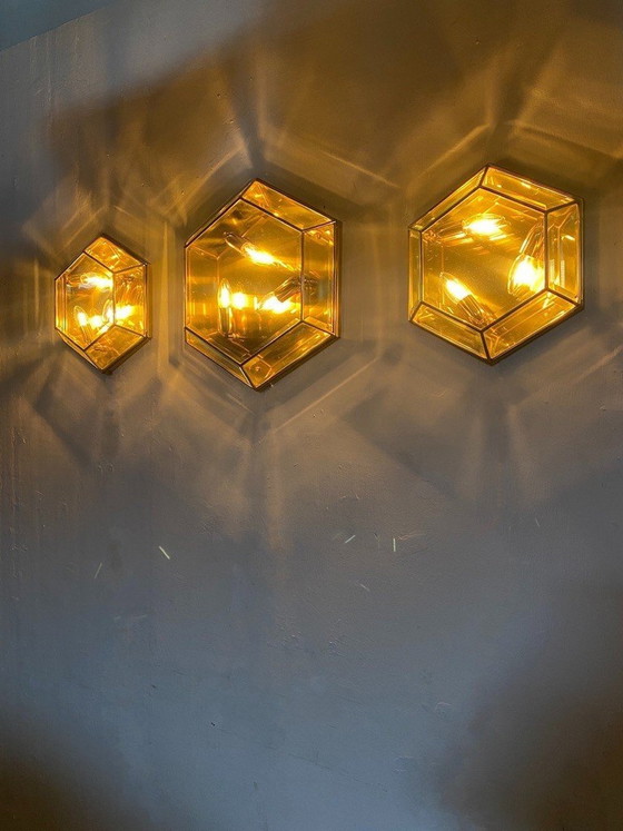 Image 1 of Vintage Sechseck Facettiertes Glas und Messing -Set-