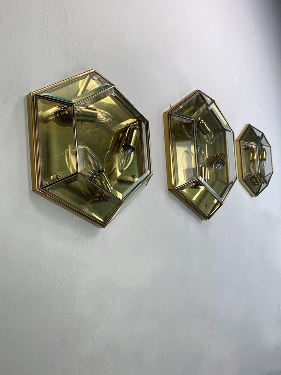Image 1 of Vintage Sechseck Facettiertes Glas und Messing -Set-