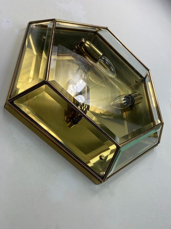 Image 1 of Vintage Sechseck Facettiertes Glas und Messing -Set-