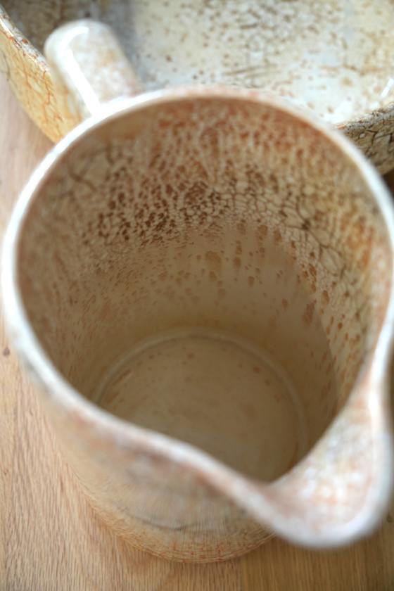 Image 1 of 1980er Jahre Ditmar Urbach Crackle Krug & Schale - Tschechische Keramik Kunst