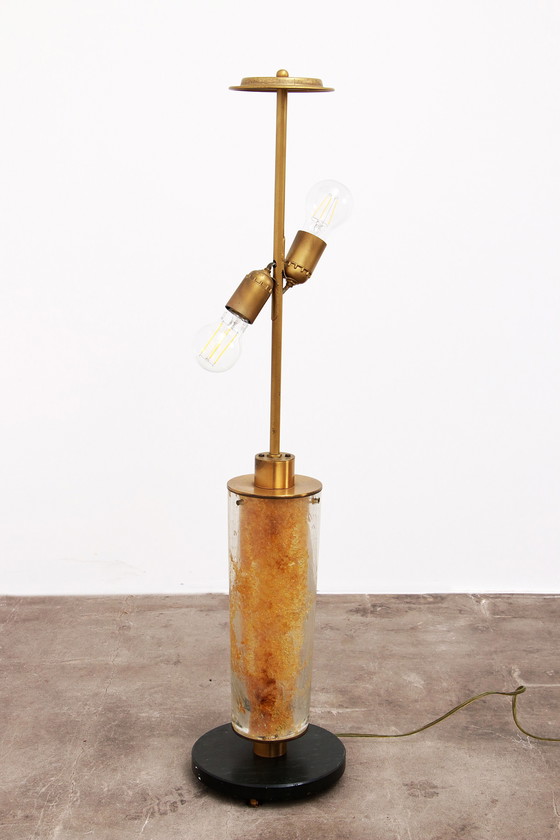 Image 1 of Brutalistische Tischlampe aus Marmor und Glas, Vintage 1980