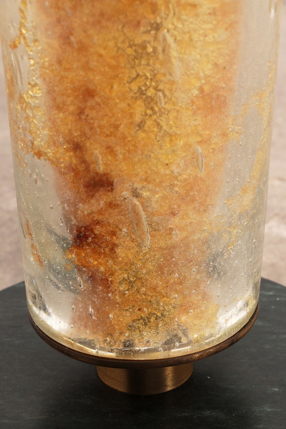 Image 1 of Brutalistische Tischlampe aus Marmor und Glas, Vintage 1980