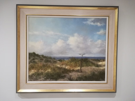 Robert Wee Seascape mit Dünenmalerei – schilderijen tekeningen, Canvas, Klassiek