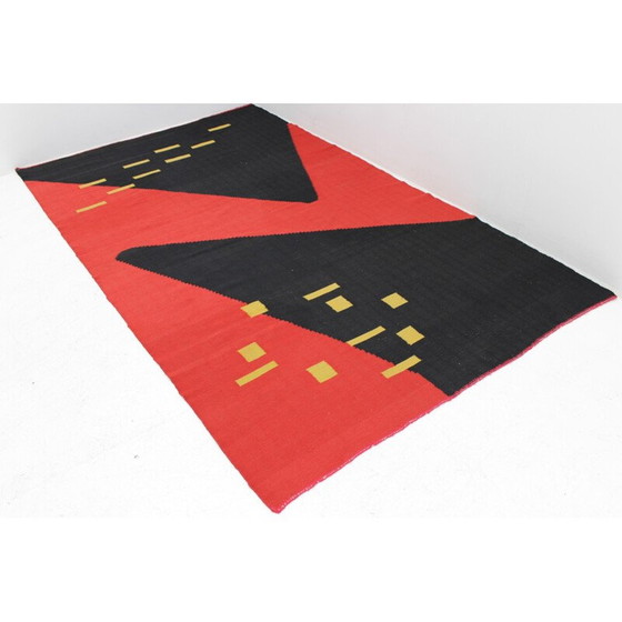 Image 1 of Geometrischer modernistischer Kelimteppich von Kybal, Tschechoslowakei 1950